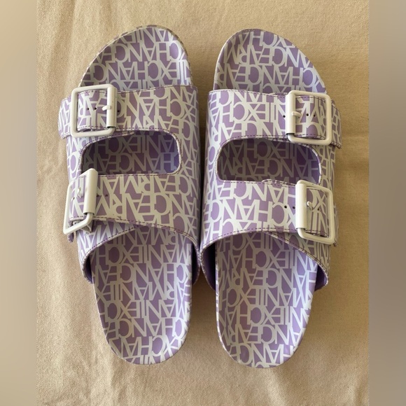 Armani Exchange Dual Strap Flat Slide Sandals Violet Purple Branded Print 9 - Picture 9 of 11